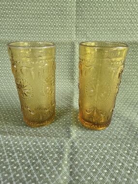 Brockway American Concord Amber Small Juice Glasses  – Set Of 2 Vintage